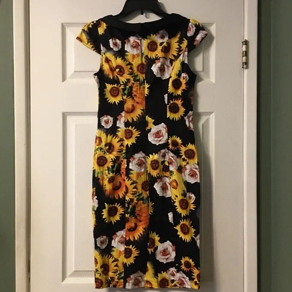 Voodoo Vixen Retro Sunflower Pencil Dress - Picture 6 of 14